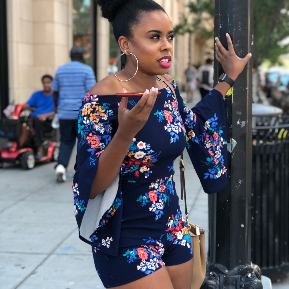 Floral Off-Shoulder Bell Sleeve Romper